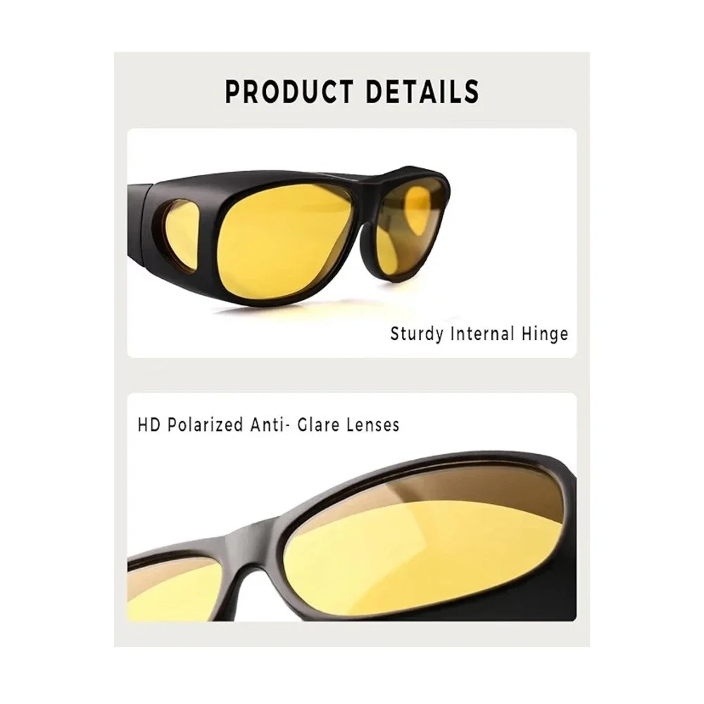 FIMOSON HD Black Polarized Night‎ Vision Glasses Fit Over Sunglasses Yellow Lens